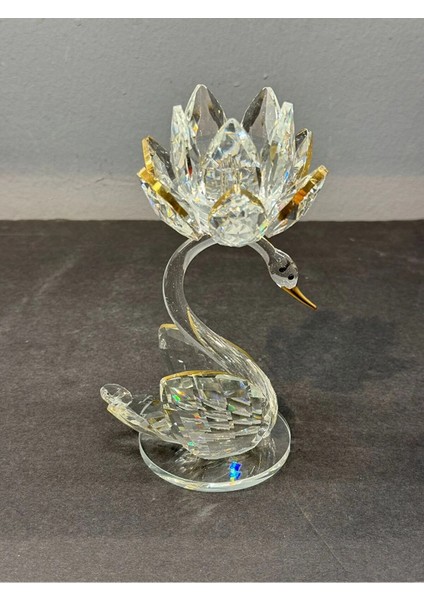 Dekoratif Kristal Cam Tekli Lotus Kuğulu Şamdan Gold fırsatları