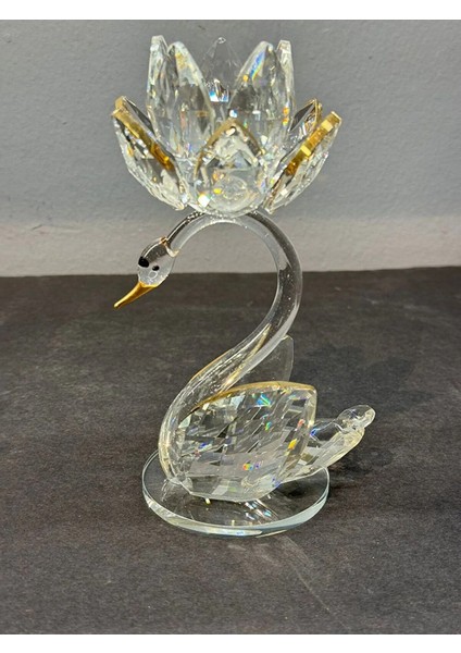 Dekoratif Kristal Cam Tekli Lotus Kuğulu Şamdan Gold indirimleri