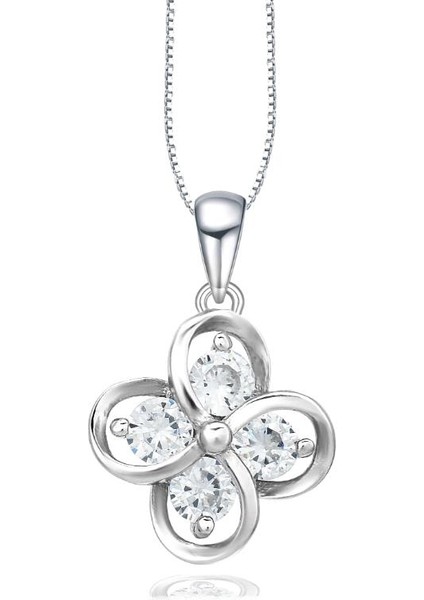 Luck Serisi Flower Dört Tektaş Yonca Model Gümüş Kadın Kolye