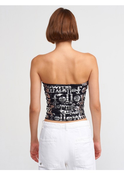 20695 Baskılı Crop Top-Siyah fiyatları