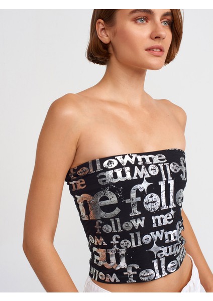 20695 Baskılı Crop Top-Siyah modelleri