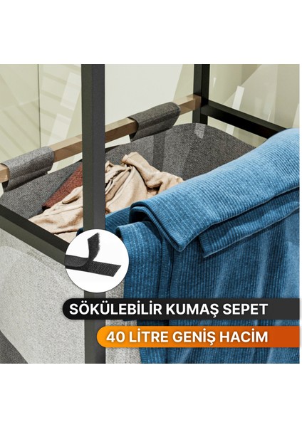 Çamaşır Sepeti Ahşap Raflı Kirli Sepeti 2 Katlı Büyük Boy Kapaklı Çok Amaçlı Banyo Düzenleyici