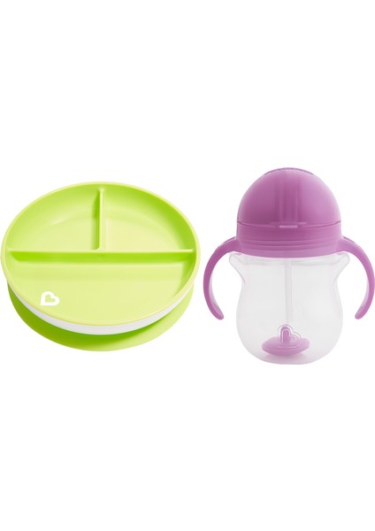 Sabit Vakumlu Beslenme Tabağı &tıklama Uçlu Pipetli Alıştırma Bardağı 6AY+ Yeşil&mor 2'li Paket fiyatları