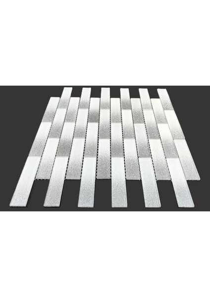 Mutfak Tezgah Arası Kristal Cam Mozaik. Cam ölçüsü: 23x98 mm. File ölçüsü: 30x30 cm. ( 1 Koli = 11 File Karo = 1 m2 Fiyatıdır )