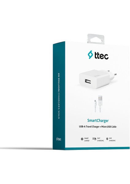 Smartcharger 2.1A Seyahat Şarj Aleti + Micro USB Kablo