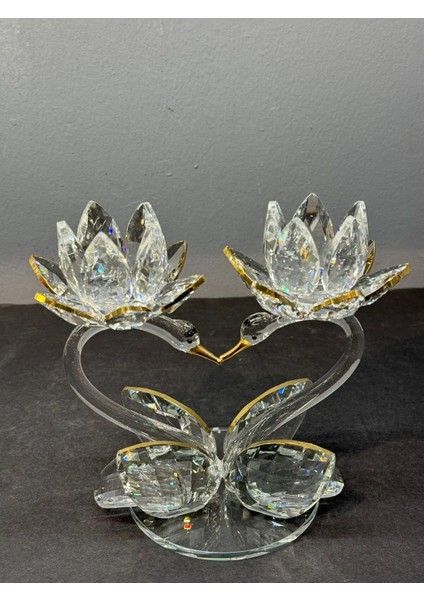 Dekoratif Kristal Cam Ikili Lotus Kuğulu Kalp Şamdan Gold fırsatları