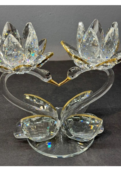 Dekoratif Kristal Cam Ikili Lotus Kuğulu Kalp Şamdan Gold indirimleri