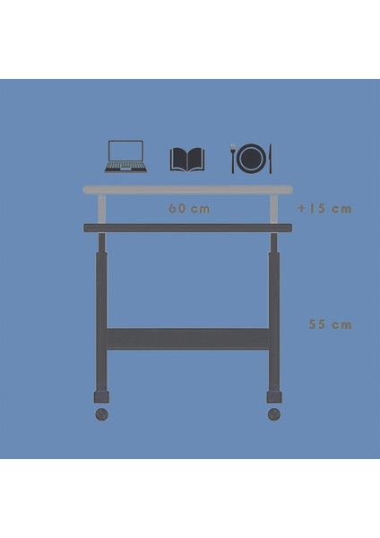 Yükseklik Ayarlı Laptop Sehpası ve Çalışma Masası - Atlantik Çam (Tekerli) 60X40 Oval Kenar