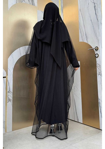 Taş Detaylı Yasarakol Tül Abaya 7881 Siyah