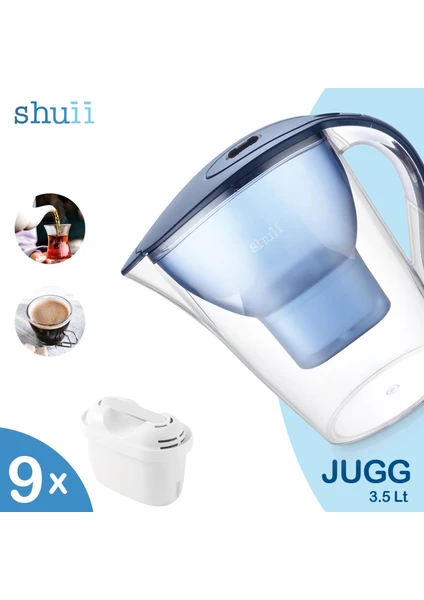 Jugg I Su Arıtma Sürahisi + 9 Adet Filtre I Pure+ ve Maxtra+ Filtreleri ile Uyumlu