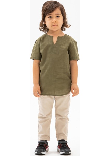 Kısa Kol Bisiklet Yaka Erkek Çocuk T-Shirt Haki