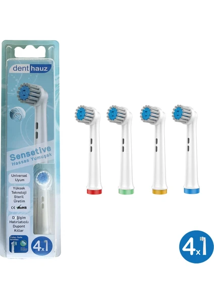 Sensetive - Ekstra Yumuşak Oral-B Uyumlu Diş Fırçası Başlığı - 4 Adet Yedek Başlık