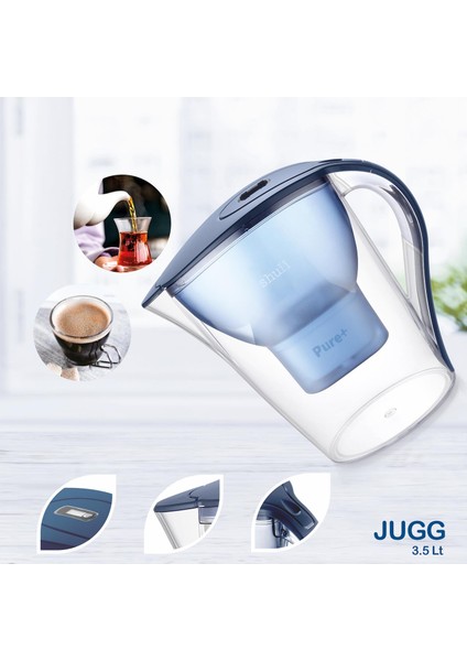 Jugg I Su Arıtma Sürahisi + 7 Adet Filtre I Pure+ ve Maxtra+ Filtreleri ile Uyumlu