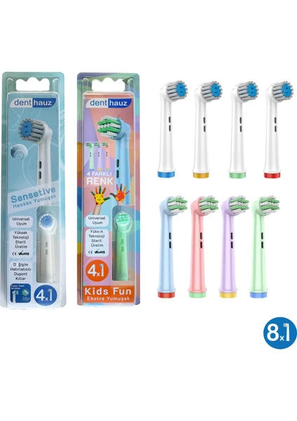 Kombo Set Sensetive + Kids Fun Yumuşak Oral-B Uyumlu Yedek Diş Fırçası Başlıkları