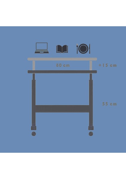 Yükseklik Ayarlı Laptop Sehpası ve Çalışma Masası - Atlantik Çam Tekerli 80X40 Oval Kenar