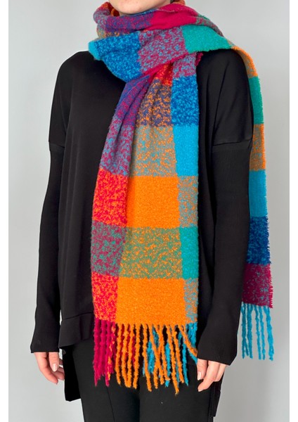 Püsküllü Buklet Atkı Şal 42X205 cm 1256 Pembe