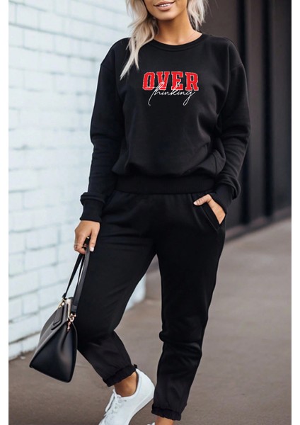 Only Trendwear Unisex Over Baskılı Bisiklet Yaka Eşofman Takımı