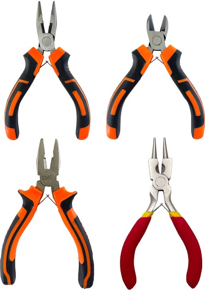 Premium Mini 4'lü Karga Burun Yan Keski Kıvırma Pense Seti Hobi Bijuteri Takı Yapım El Aleti Çelik