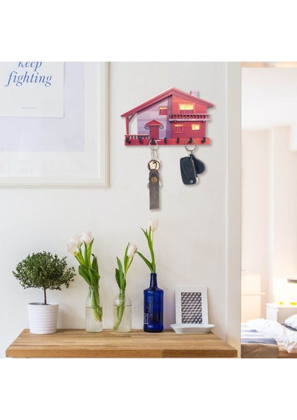 Dekoratif Kırmızı Müstakil Ev Temalı Anahtar Askısı Dekor
