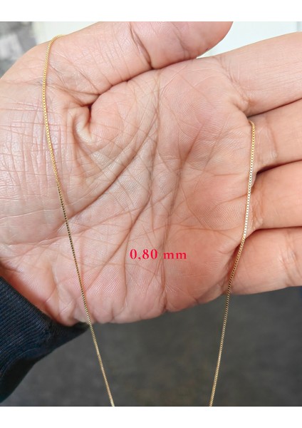 Küp Zincir 14 Ayar Gerçek Altın Zincir Kolye - Kalınlık: 0.80 mm (585 Damgalı) - 60 cm