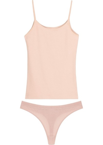 Pamuklu Fitilli Kadın Ince Askılı Atlet&tanga Külot Takım