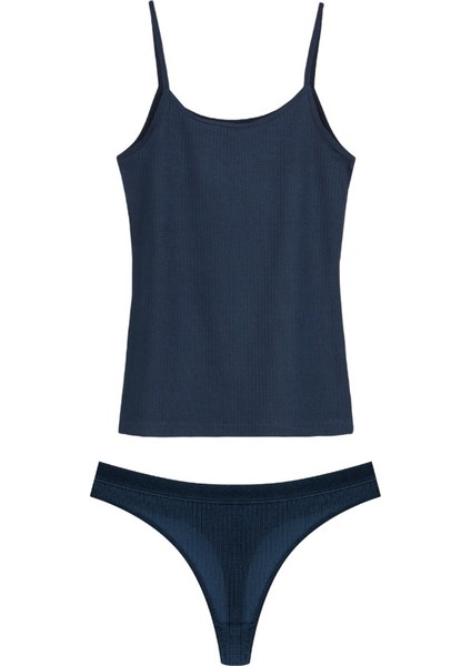 Pamuklu Fitilli Kadın Ince Askılı Atlet&tanga Külot Takım