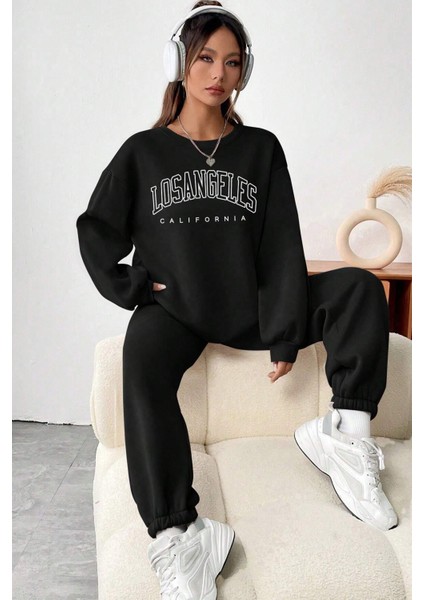 Unisex Los Angles Baskılı Bisiklet Yaka Eşofman Takımı