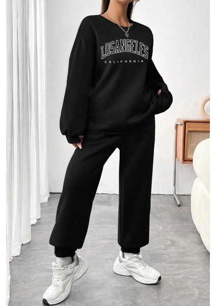 Unisex Los Angles Baskılı Bisiklet Yaka Eşofman Takımı