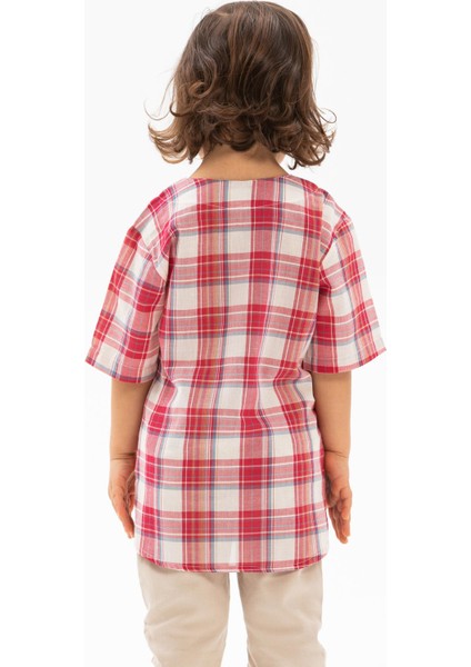 Kısa Kol Şile Bezi Bisiklet Yaka Yazlık Erkek Çocuk Tshirt Kırmızı Krem Ekose 3038 fiyatları