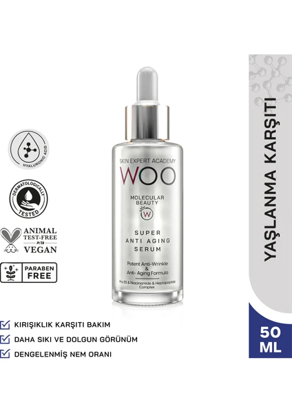 Woo Skin Expert Academy Super Anti Aging; Yaşlanma ve Kırışık Karşıtı HexaPeptide Dolgunlaştıcı Bakım Serumu 50ml Peptide Komplex Sarkma Karşıtı