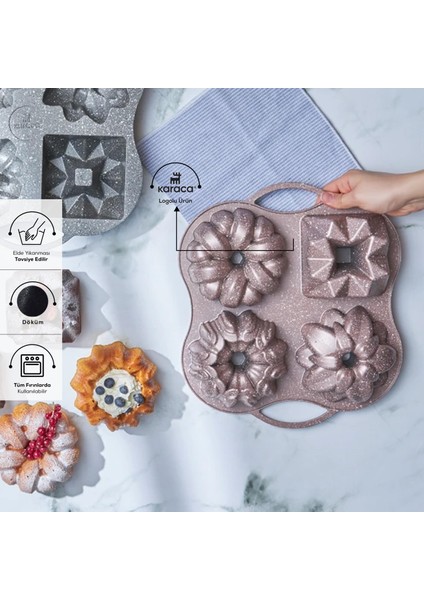 Cake Pro 4'lü Rosegold Döküm Kek Kalıbı 35 cm
