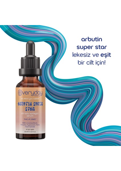 Everyday Beauty Arbutin Super Star Cilt Tonu Eşitleyici Leke Karşıtı, Sivilce & Güneş Leke Açıcı Cilt Aydınlatıcı Niacinamide Serum - Doğal Parlak Görünüm, Tüm Ciltler İçin 30 ml