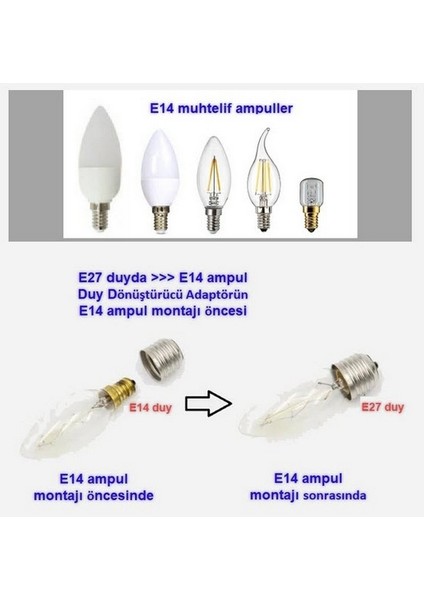 E27 - E14 Duy Dönüştürücü Adaptör, E27 Duyu E14 Duya Dönüştürücü