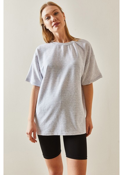 Gri Oversize Basic T-Shirt 3YXK1-47087-03 modelleri