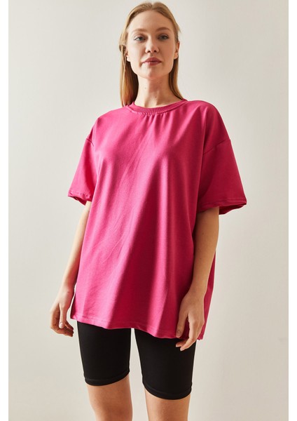 Fuşya Oversize Basic T-Shirt 3YXK1-47087-07
