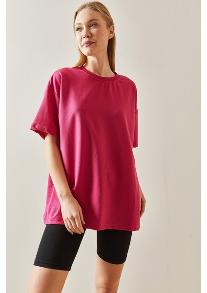 Fuşya Oversize Basic T-Shirt 3YXK1-47087-07 fiyatları
