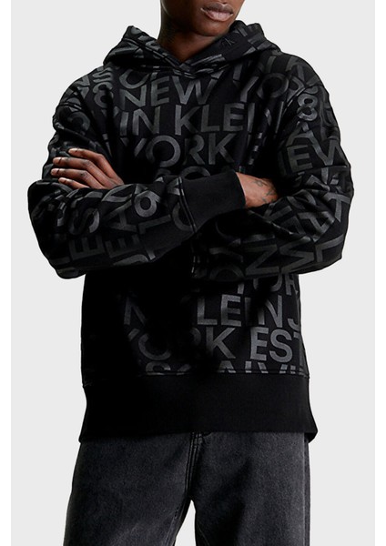 Baskılı Pamuk Karışımlı Kapüşonlu Regular Fit Sweat J30J3246340GL Erkek Sweat J30J324634 0gl
