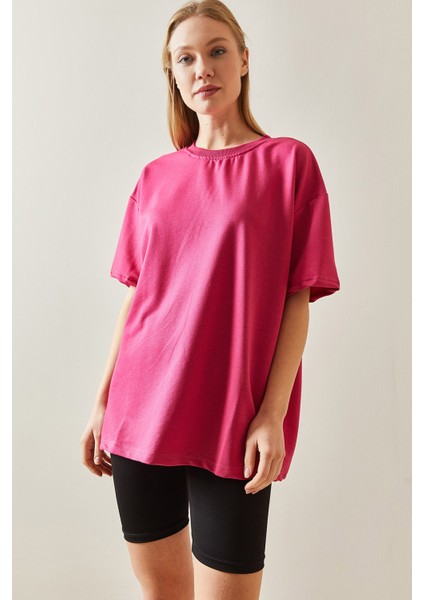 Fuşya Oversize Basic T-Shirt 3YXK1-47087-07 modelleri