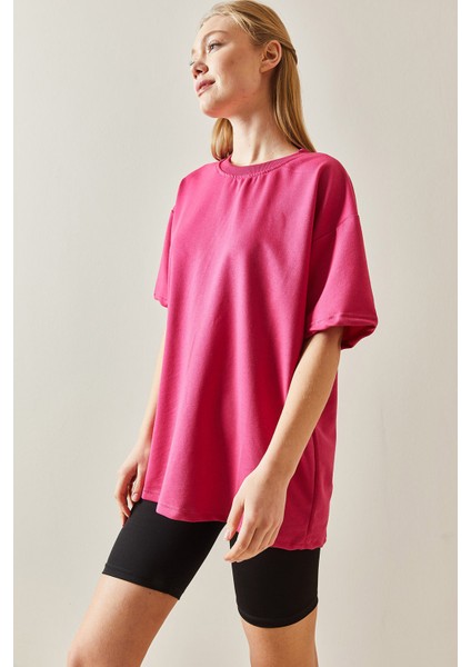 Fuşya Oversize Basic T-Shirt 3YXK1-47087-07 fırsatları