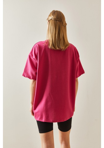 Fuşya Oversize Basic T-Shirt 3YXK1-47087-07 indirimleri
