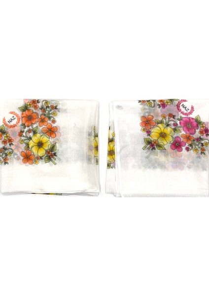 2'li Set Pamuklu Ortası Boş Kenarı Çiçekli Oyalanacak Yazma 100X100 cm Eşarp