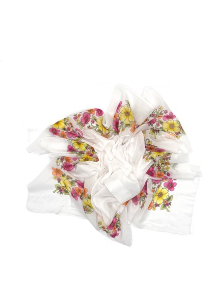 2'li Set Pamuklu Ortası Boş Kenarı Çiçekli Oyalanacak Yazma 100X100 cm Eşarp