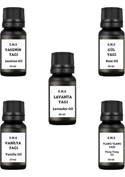 Yasemin Yağı & Gül Yağı & Lavanta Yağı & Vanilya Yağı & Ylang Ylang Yağı 5'li Set (5 x 20ML)