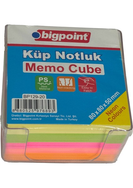 Akrilik Küp Notluk Neon Renkli 8X8CM - 6 Adet