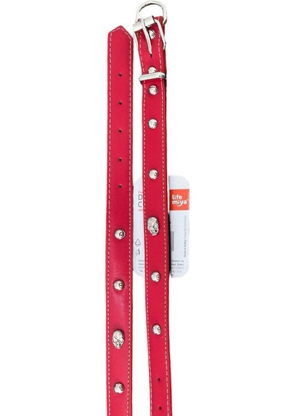 Kuru Kafalı Yumuşak Dokulu Kırmızı Köpek Boyun Tasması 2 x 45 cm