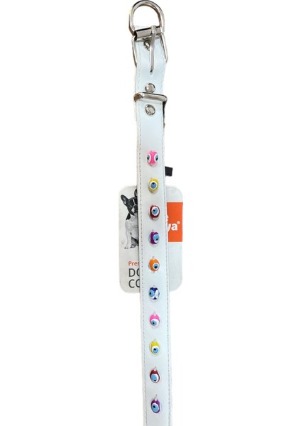 Beyaz Renk Yumuşak Doku Destekli Nazar Boncuklu Rugan Boyun Tasması 2 x 40 cm modelleri