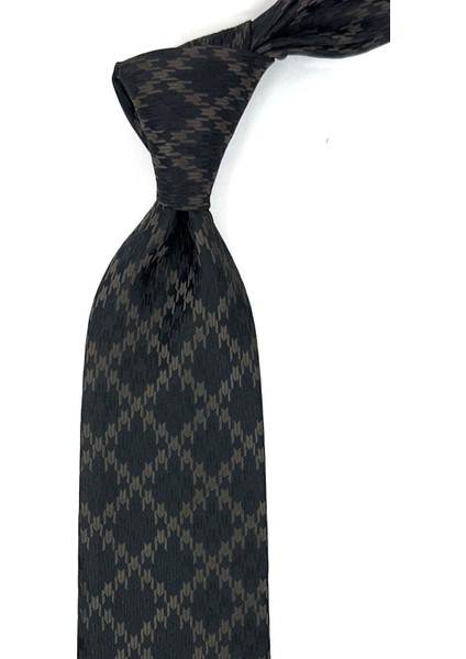 Siyah - Kahve Motif Desen Mendilli Klasik Kravat KK12024