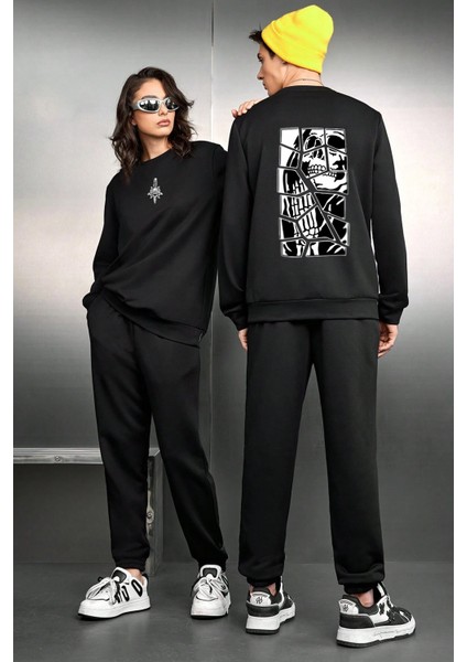 Only Trendwear Unisex Skullcracked Baskılı Bisiklet Yaka Eşofman Takımı