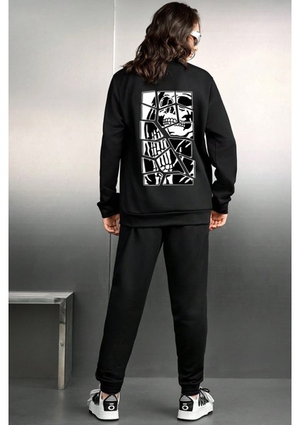 Only Trendwear Unisex Skullcracked Baskılı Bisiklet Yaka Eşofman Takımı modelleri