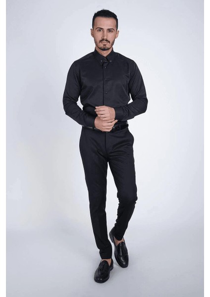 Slim Fit Siyah Çizgili Gömlek